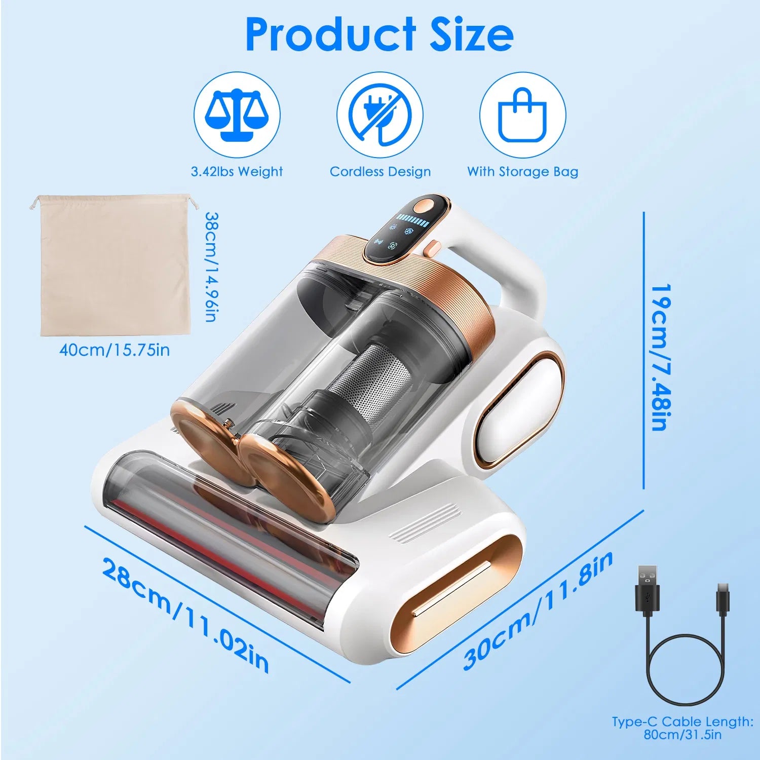 Mattress Vacuum Cleaner 16Kpa Bed Vacuum Cleaner Handheld Vacuums with Ultrasonic & UVC Light 18000 RPM Brushroll Rotation Dual Dust Bins Washable Filters for Bed Pillows Cribs Sofa