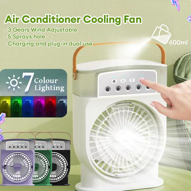 Portable USB Air Conditioner Cooling Fan with 5 Sprays 7 Color Light 600ML Water Tank Spray Mist Air Cooler Humidifiers