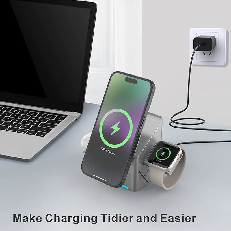 30W Touch Rotating Magnetic Multi-Function 3 in 1 Wireless Charger for Iphone 16 15 14 13 Max Fast Charger Samsung Xiaomi