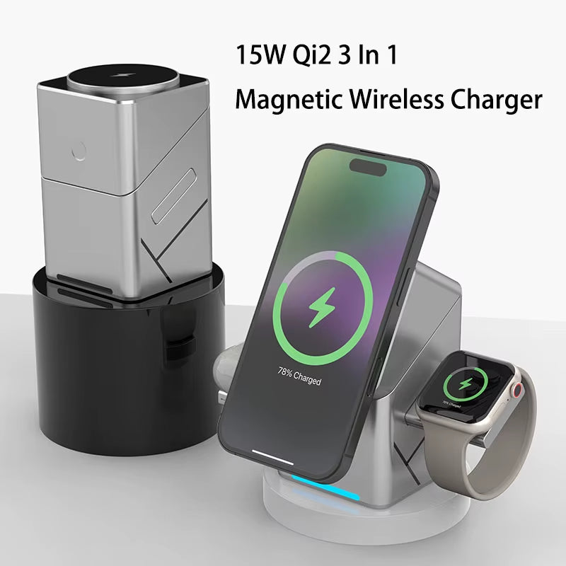 30W Touch Rotating Magnetic Multi-Function 3 in 1 Wireless Charger for Iphone 16 15 14 13 Max Fast Charger Samsung Xiaomi