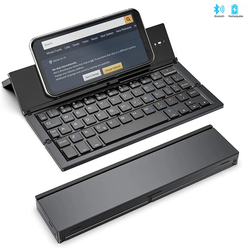 BOW Folding Bluetooth Mobile Phone Keyboard Rechargeable Wireless Pocket Keyboard for Iphone Samsung Phones Tablet