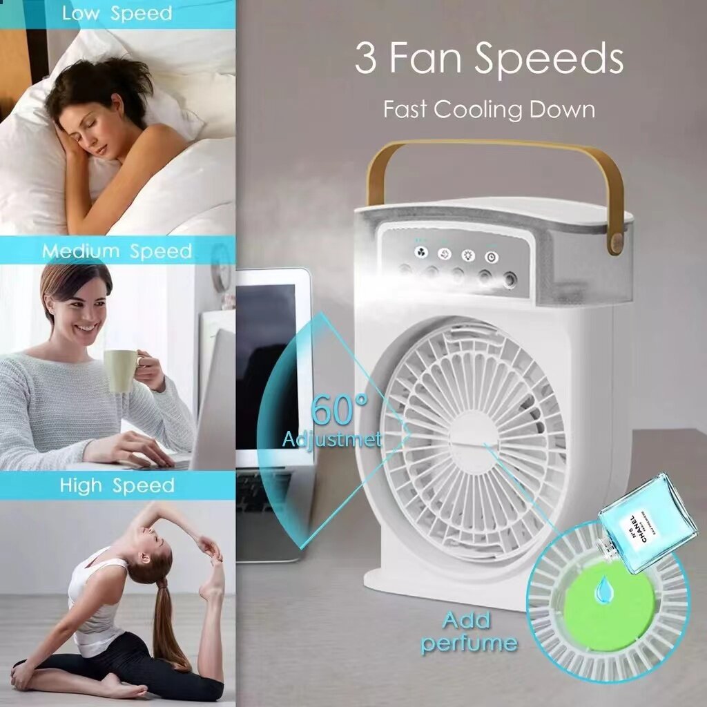 Portable USB Air Conditioner Cooling Fan with 5 Sprays 7 Color Light 600ML Water Tank Spray Mist Air Cooler Humidifiers
