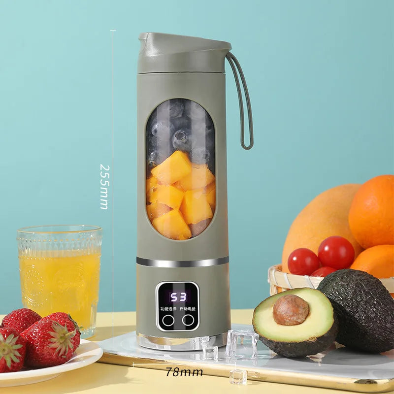  Portable Fruit Juicer 450Ml Capacity 3 Gears USB Rechargeable Blender Ice Crusher for Shakes and Smoothies Juicer Cup