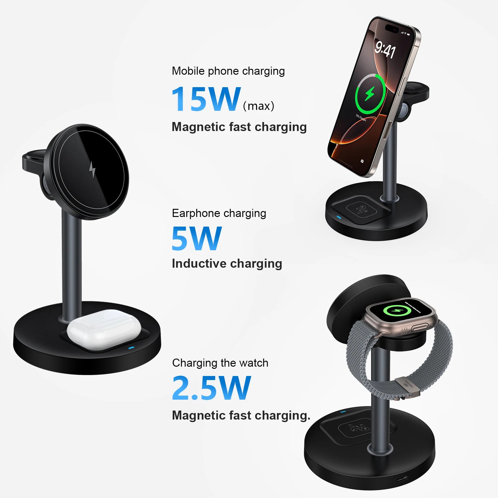 15W Fast Wireless Charger Stand 3-in-1