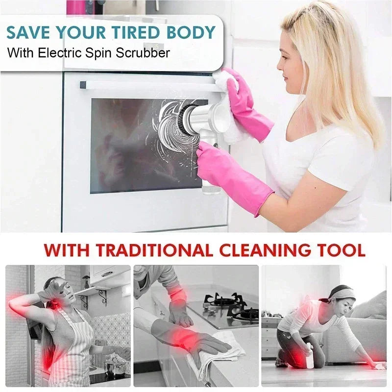 Cordless Spin Scrubber with 5 Replaceable Brush Heads