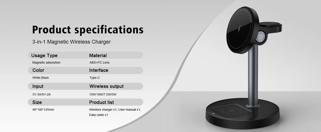 15W Fast Wireless Charger Stand 3-in-1