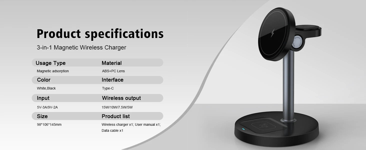 15W Fast Wireless Charger Stand 3-in-1