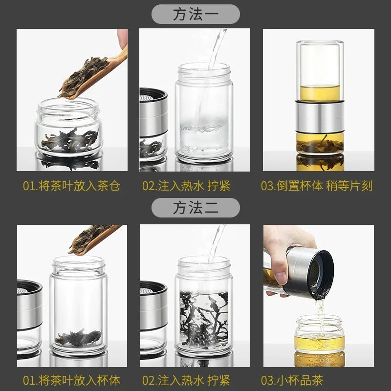 Double Layer Tea Cup Infuser Tumbler with Filter