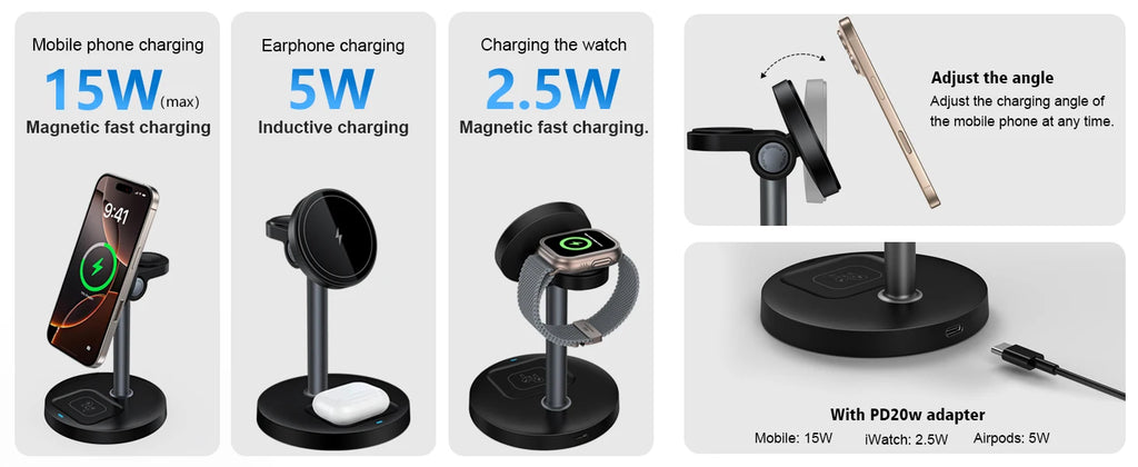 15W Fast Wireless Charger Stand 3-in-1