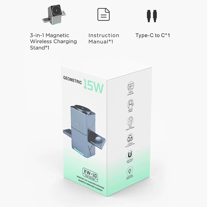 30W Touch Rotating Magnetic Multi-Function 3 in 1 Wireless Charger for Iphone 16 15 14 13 Max Fast Charger Samsung Xiaomi