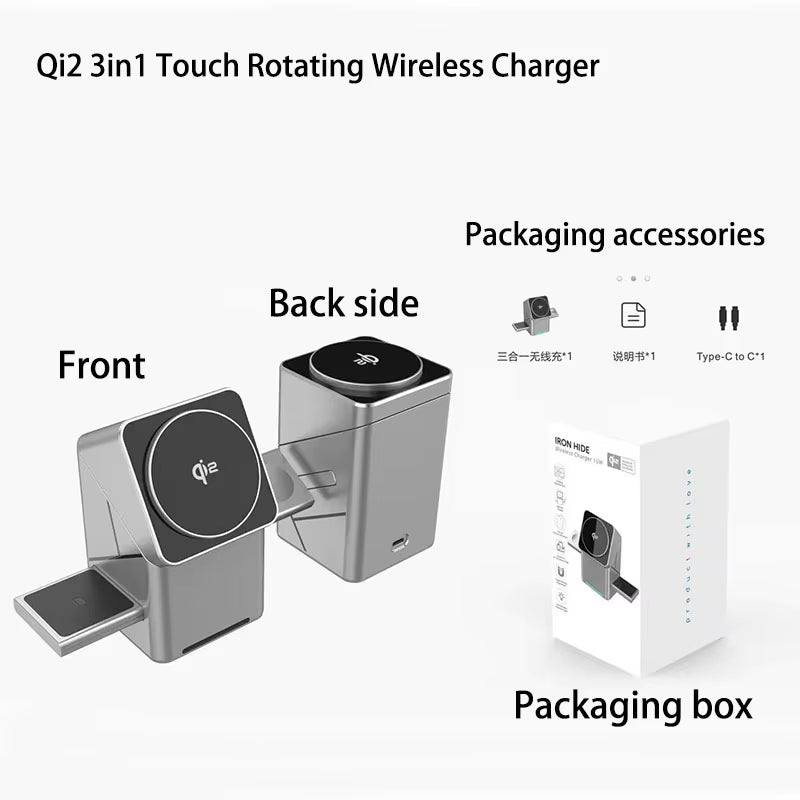 30W Touch Rotating Magnetic Multi-Function 3 in 1 Wireless Charger for Iphone 16 15 14 13 Max Fast Charger Samsung Xiaomi